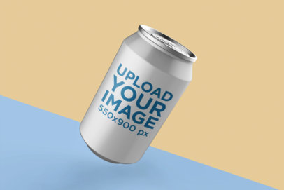 Can Mockup Floating over a Flat Multicolor Scenario 