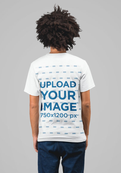 Back T-Shirt Mockup of a Young Man with Afro Hair
