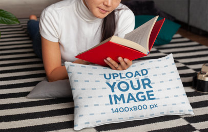 Pillow Mockup of a Woman Lying and Reading over Her Bed