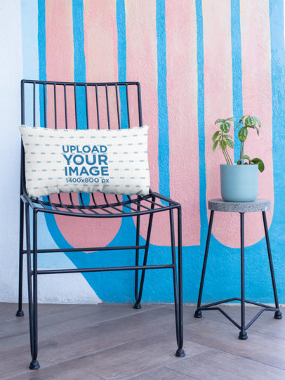 Pillow Mockup Resting over a Patio Chair 