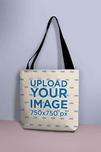 Mockup of a Tote Bag Standing Against a Wall