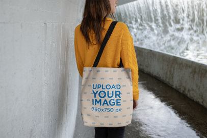Mockup of a Woman Walking with Her Tote Bag