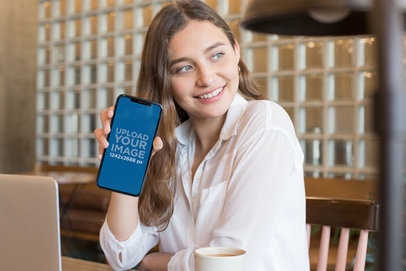 iPhone XS Max Mockup Featuring a Smiling Girl  25358