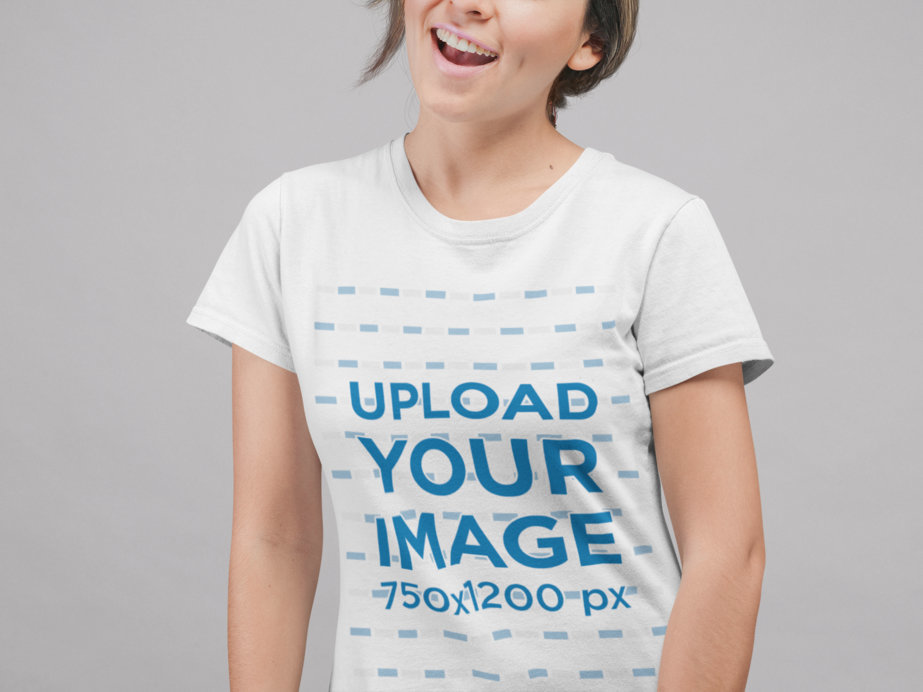 Round Neck Tee Mockup of a Cropped Face Woman Smiling