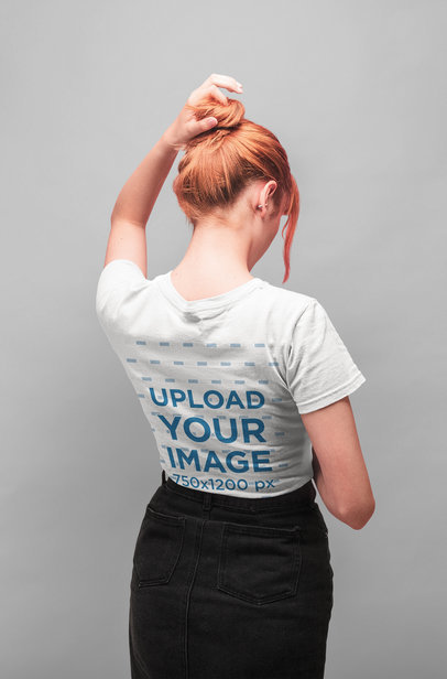 Back View Tshirt Mockup Featuring a Redhead Woman