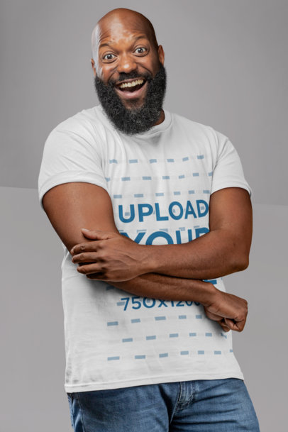 T-Shirt Mockup of a Tall Man Making a Funny Face 21528