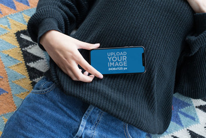 Mockup of a Girl Resting Her iPhone XS over Her Stomach 25365