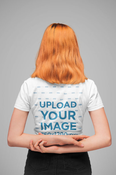 Tee Mockup of a Woman Facing Backwards with Her Arms Crossed Behind Her Back
