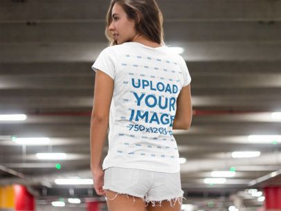 T-Shirt Mockup of a Young Woman at a Parking Lot 6841a
