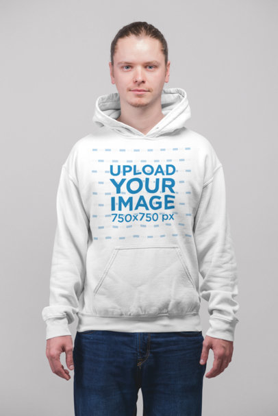 Pullover Hoodie Mockup of a Red Hair Man Standing in a Studio