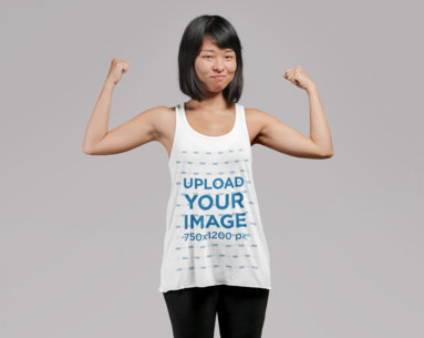Tanktop Mockup of a Woman with Bob Haircut Flexing Her Arms