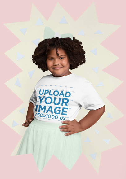 T-Shirt Mockup of a Girl with Afro Hair Surrounded By Cut out Paper Figures