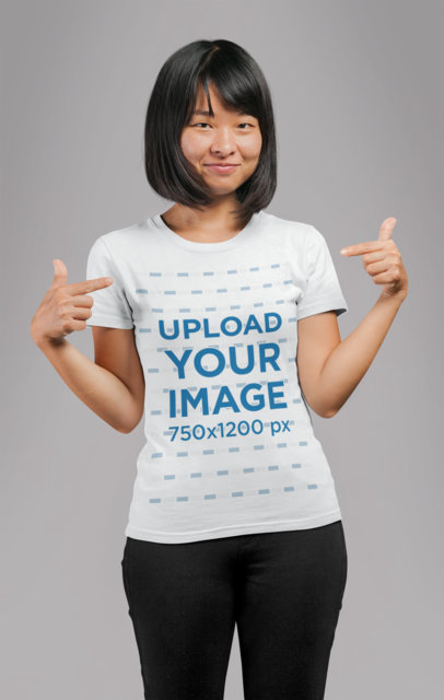 Mockup of a Bob Haircut Woman Pointing at Her Own T-Shirt 21725