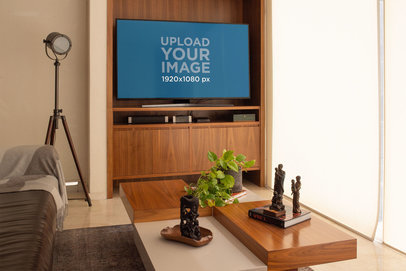 TV Mockup Featuring a Cool Relaxing Living Room