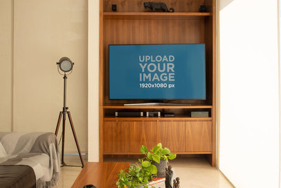 Mockup of a Smart TV in a Relaxing Living Room 