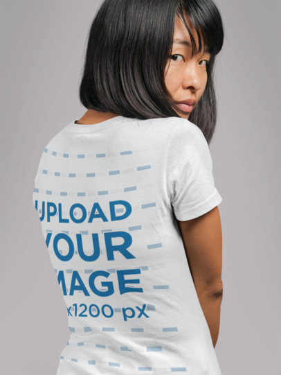 Back Tee Mockup of a Short-Haired Woman Looking over Her Shoulder 21731
