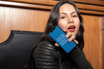Mockup of a Sassy Woman Showing off Her iPhone 11 Pro Max