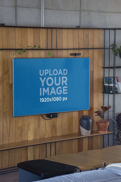 Mockup of a Flatscreen Smart TV Mounted in a Living Room 25815
