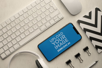 Desk Setup Mockup Featuring an iPhone XS Max 25489