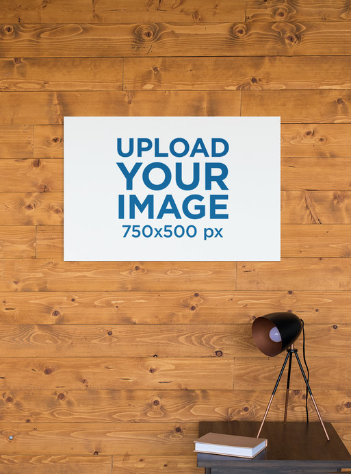  Horizontal Canvas Print Mockup Against a Wooden Wall