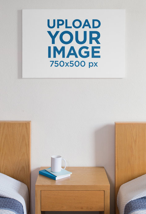 Mockup of a Printed Canvas Between Two Beds 