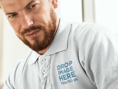 Clothing Mockup Featuring a Man in a Collar Shirt
