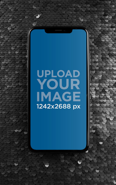 iPhone 11 Pro Max Mockup over a Black Sequin Surface
