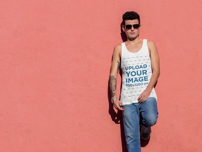 Tank Top Mockup of Tattooed Man With Sunglasses