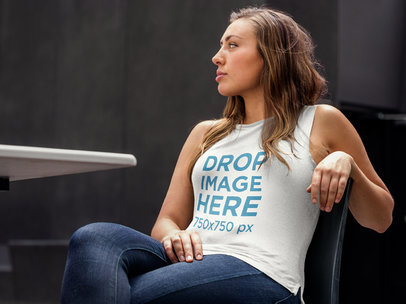 Tank Top Mockup of a Woman Sitting Outside at a Café 6390a
