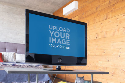 Low-Angle Smart TV Mockup Featuring a Modern Living Room 25842