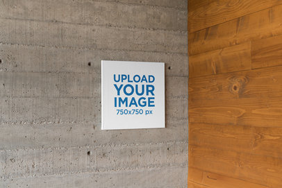 Mockup of a Squared Art Print in a Corner of Concrete and Wood 25866