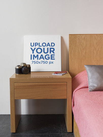 Square Canvas Print Mockup in a Bedroom 