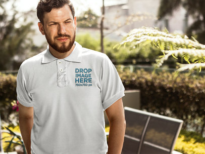 Embroidered Collar Shirt Mockup of Man at Park