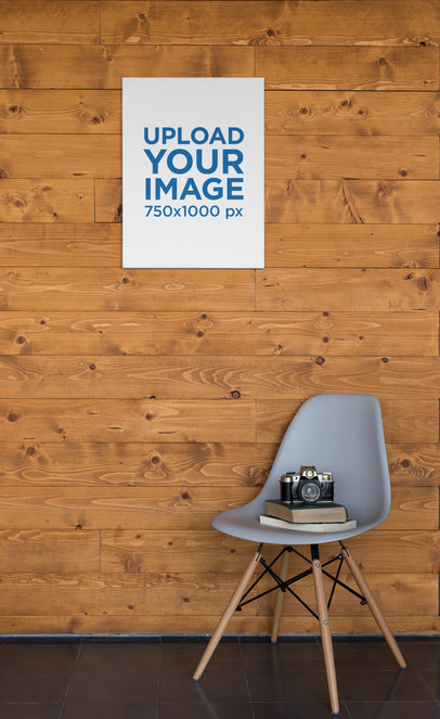 Mockup of an Art Canvas Hanging on a Wooden Wall