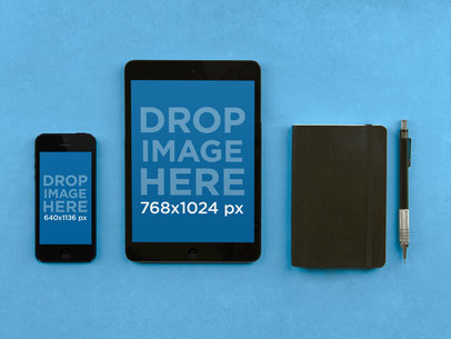 iPhone and iPad Mockup Featuring a Blue Background