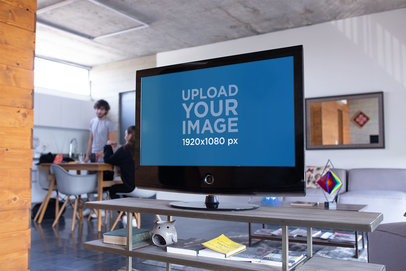 Mockup of a Smart TV in a Modern Apartment