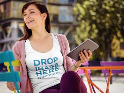 T-shirt Mockup of Smiling Woman With Pink Sweater