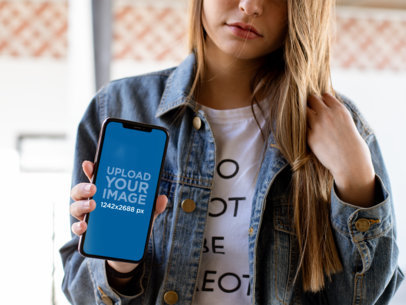 iPhone 11 Pro Max Mockup of a Blonde Woman