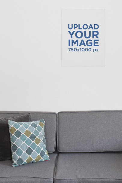 Vertical Print Canvas Mockup Featuring a Slick Living Room 25865