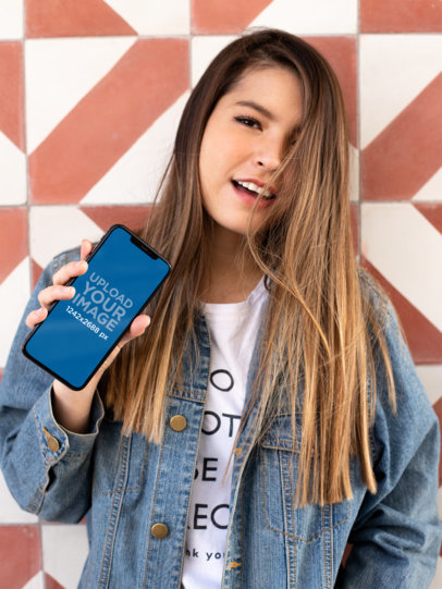 iPhone 11 Pro Max Mockup of a Pretty Woman with Long Hair