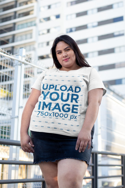 Plus Size Tee Mockup of a Woman Hanging out in the City 