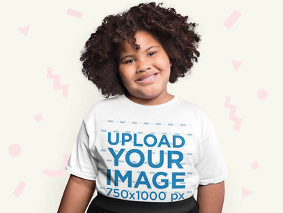 Tee Mockup of a Smiling Girl with Afro Hair Surrounded by Paper Figures