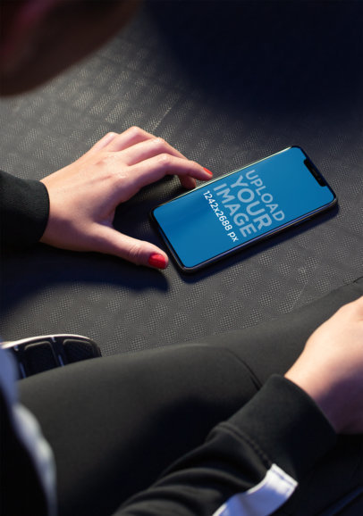 Mockup of a Fitness Woman Lying Her iPhone 11 Pro Max on a Sports Mat