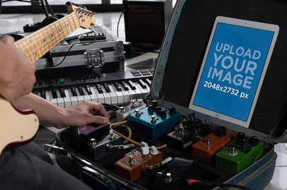 iPad Pro Mockup of a Man Playing Guitar in His Home Studio