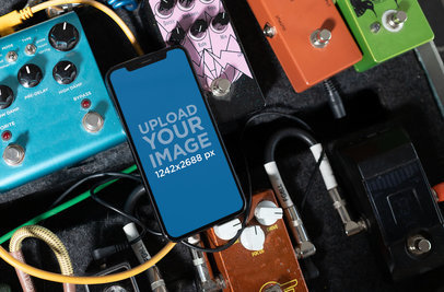 iPhone 11 Pro Max Mockup Lying over Pedalboards