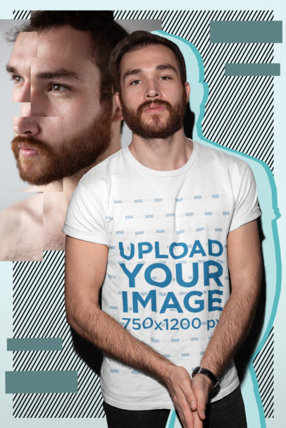 T-Shirt Mockup of a Man with Cutout Figures Around 18686