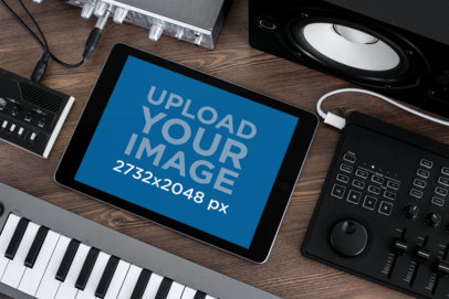 iPad Mockup Surrounded by Musical Equipment