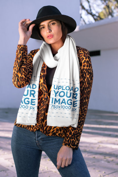Mockup of a Trendy Woman Wearing a Scarf 25660