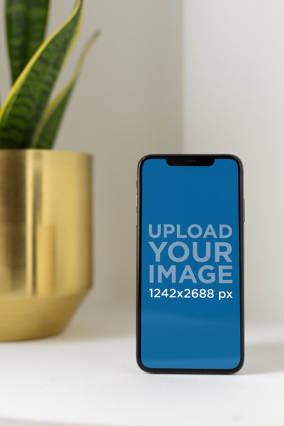 iPhone 11 Pro Max Mockup Standing Next to an Indoor Plant