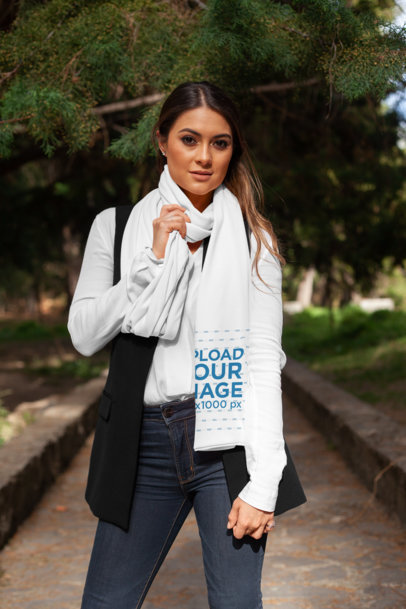 Scarf Mockup of a Stylish Woman Standing by a Park 25680